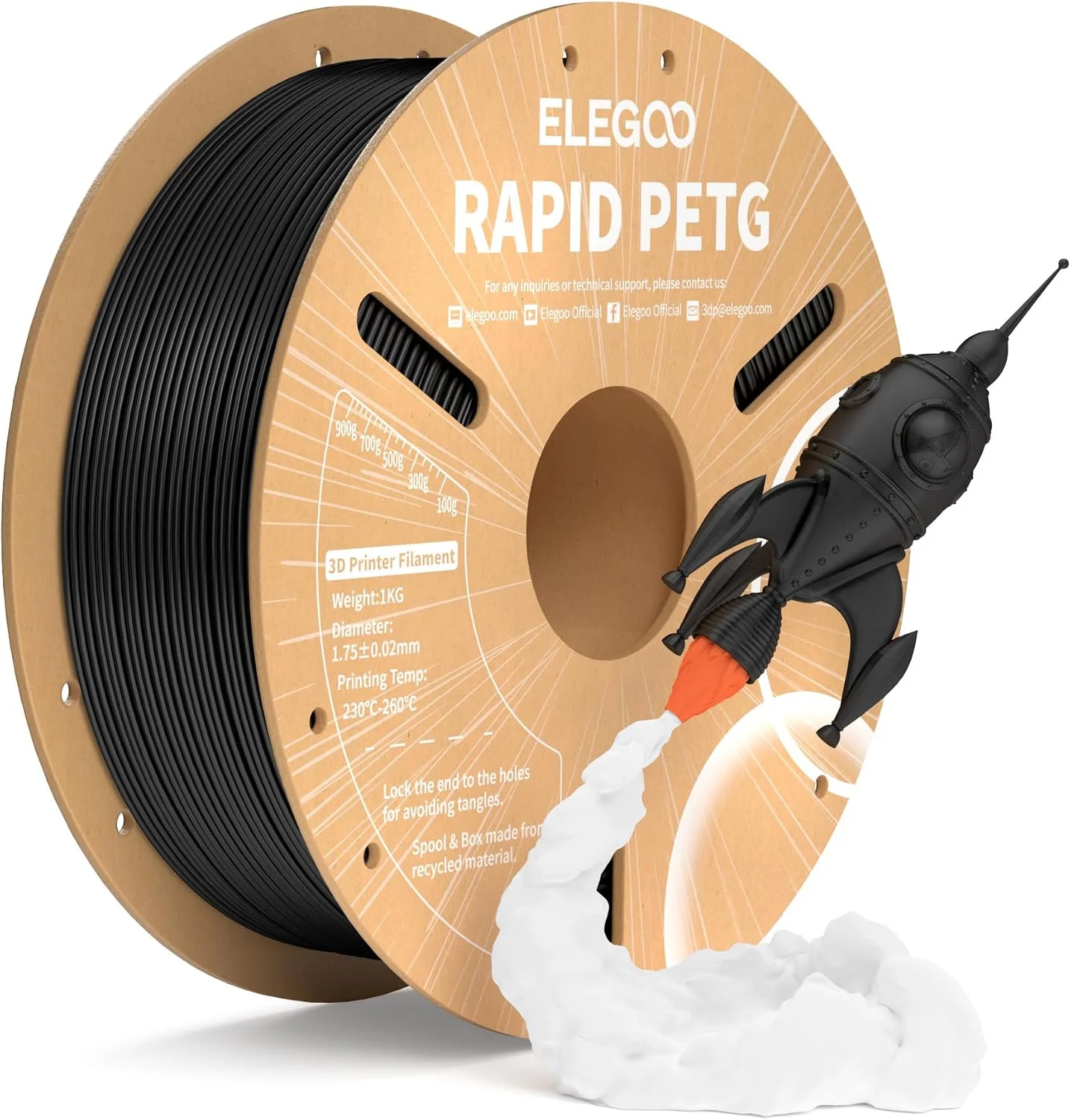 ELEGOO Filamento PETG Rápido 1.75mm 1kg Negro
